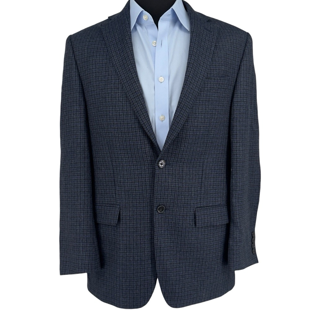 Lauren Ralph Lauren Blazer 38R Men's Blue Gray Micro Houndstooth 100% Wool